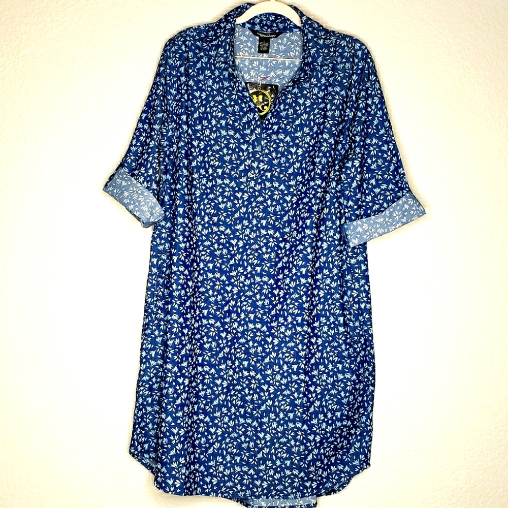 Blue Floral 3/4 Sleeve Dress